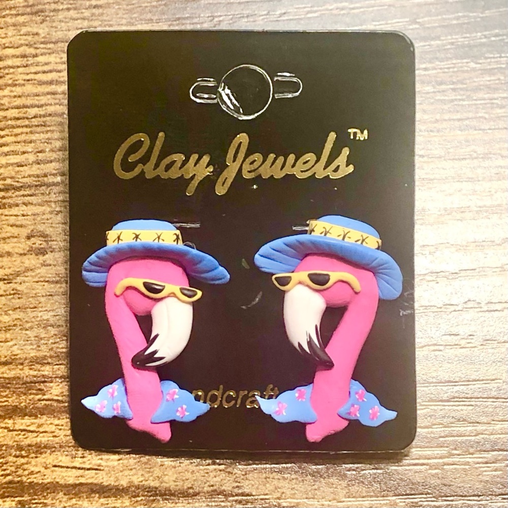 Vintage Polymer Clay Flamingo Earrings